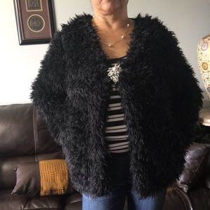 Faux Fur coat/ jacket and freshwater pearl brooch